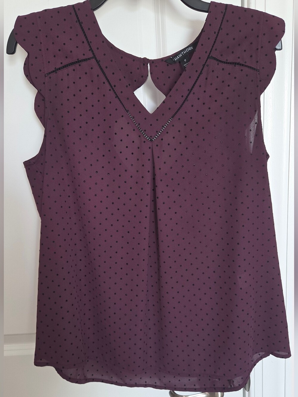 41 Hawthorn Burgundy Polka Dot Swiss Dot Flutter Sleeve Blouse - Size M